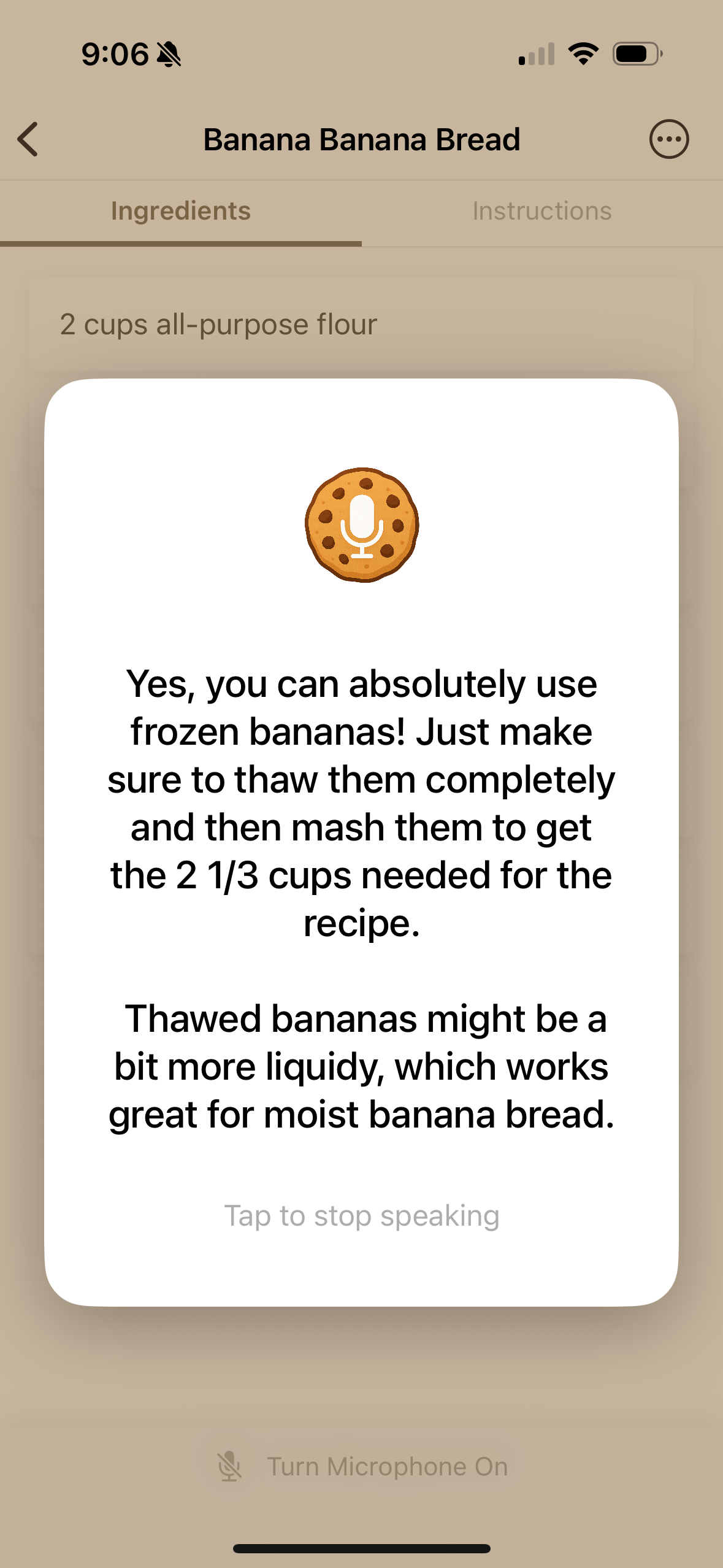 AI answer modal with substitution guidance